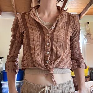 Anthropologie Cloth and Stone Mauve Pink Cropped Button Up Blouse - Small